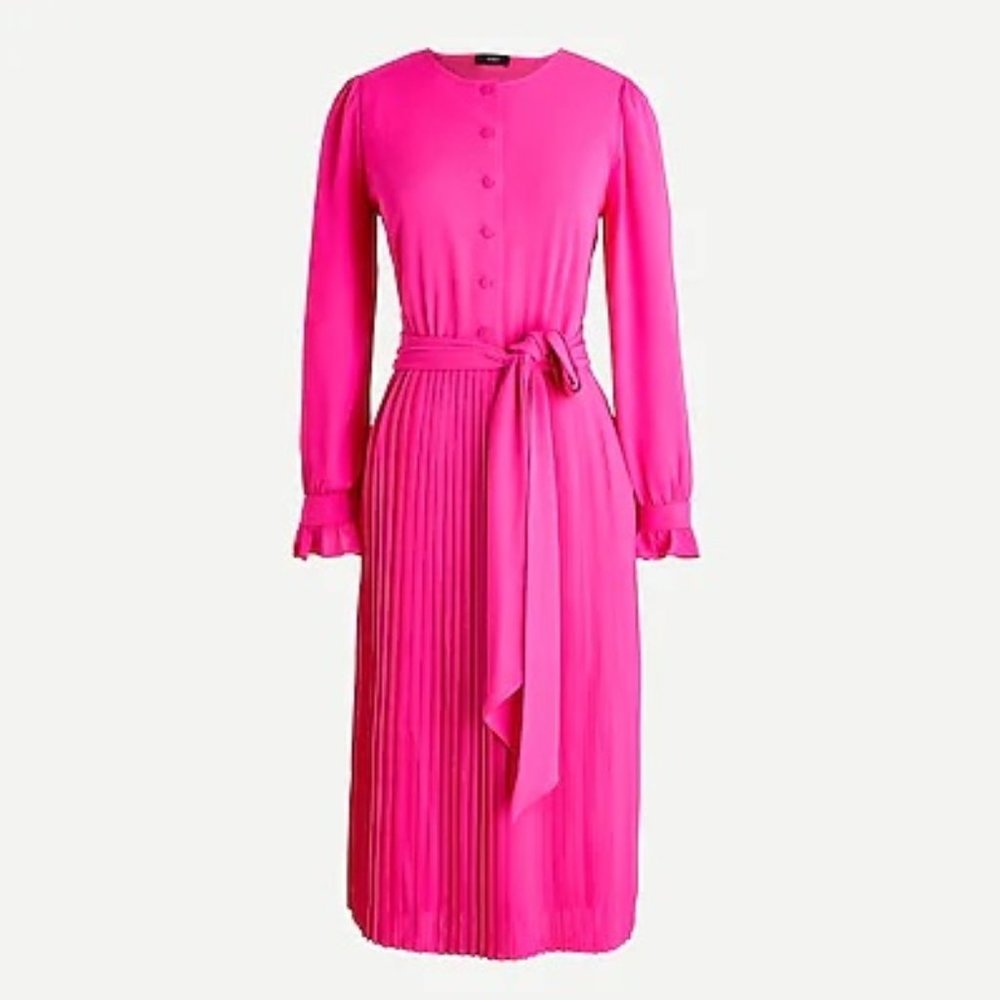 J. Crew Neon Flamingo Tie Front Pleated Dress, US 00